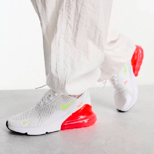 air max 270 shoes in white/volt-bright crimson